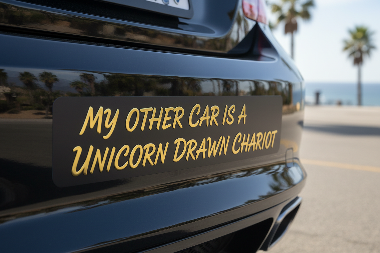 Funny bumper sticker in gold matte vinyl