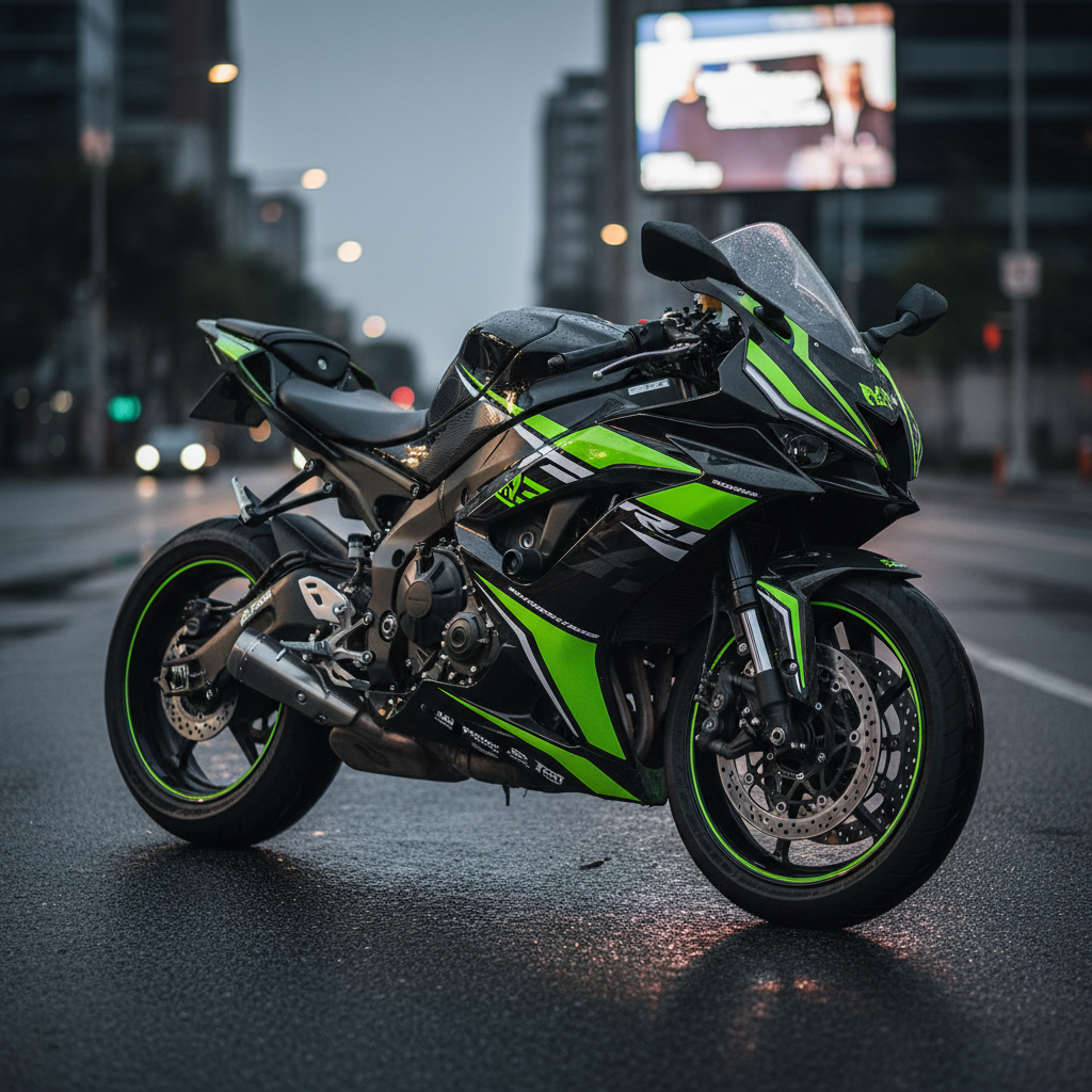 Lime Green Graphics on Sport Motorcycle
