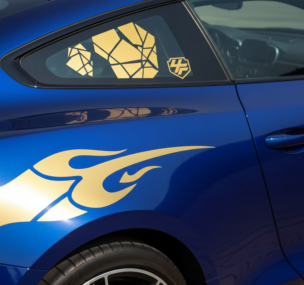 Multiple gold decals on car