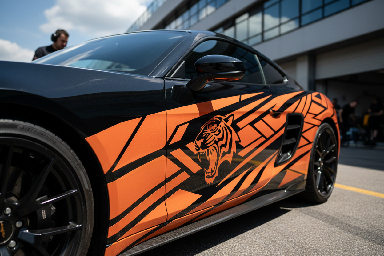Orange vinyl decals on car