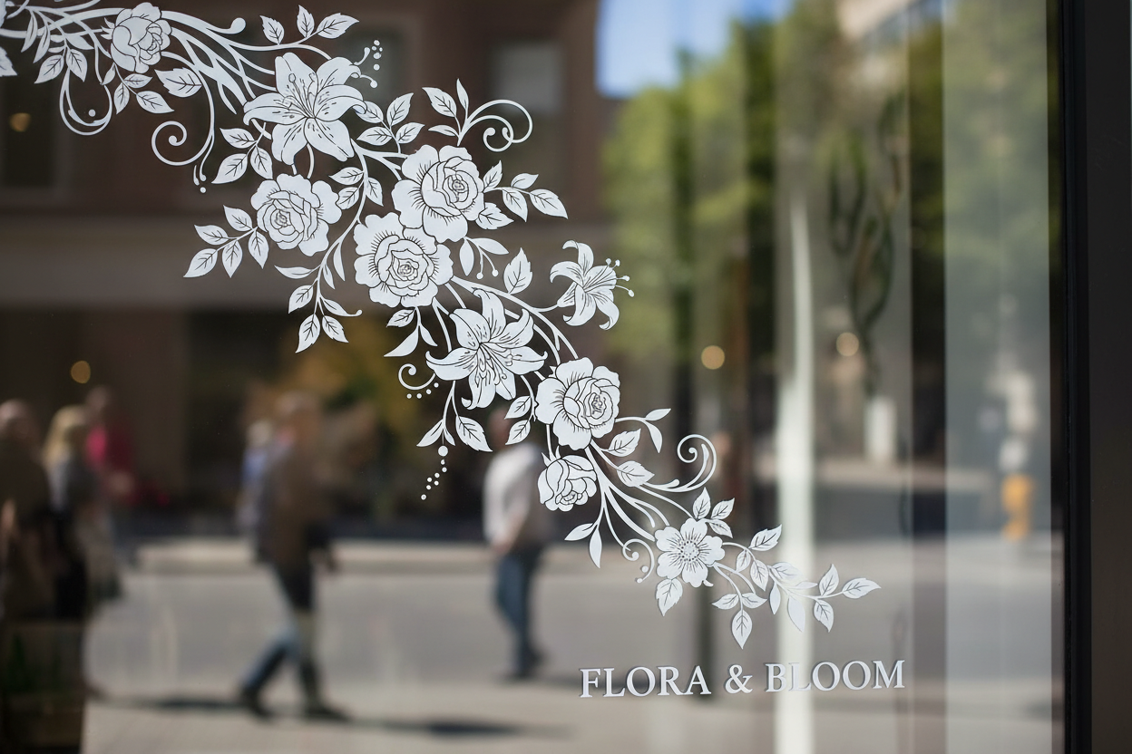 White vinyl floral corner design
